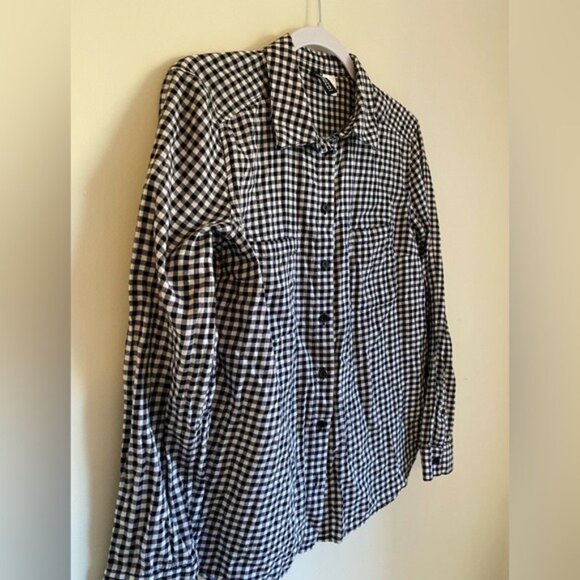 Divided H&M Black & White Gingham Button-Up Blouse Size 6 100% Cotton Long Sleev - Picture 2 of 9